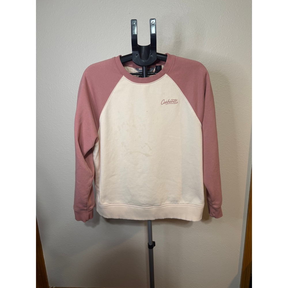 Carhartt Womens Loose Fit Raglan Sweatshirt Cream Pink Large L 12-14 Pullover